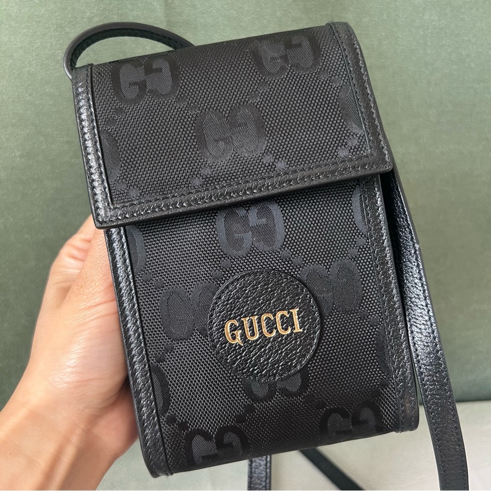 Gucci Gg Mongram Nylon Off The Grid Crossbody Bag Black